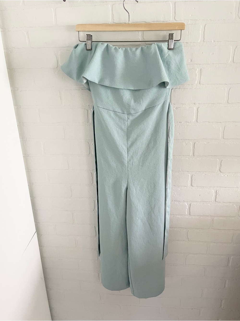 Babaton Off Shoulder Crop Jumpsuit Belted Wide Leg Crepe Mineral Blue Size 2 - Picture 6 of 16